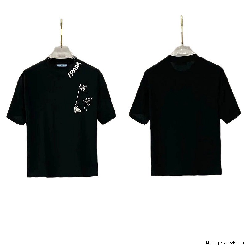 Prada Inverted Triangle Streetwear Style Black Short-sleeve T-shirt