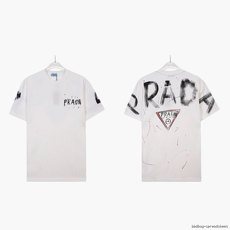 Prada Triangle Logo Graffiti Street Style White Short-sleeve T-shirt
