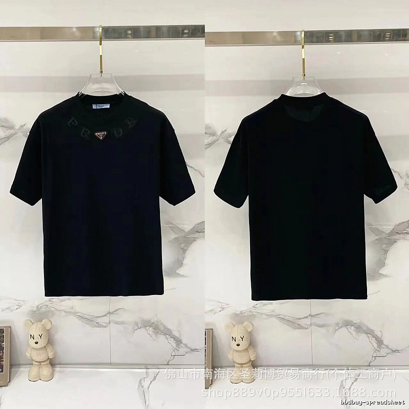 Prada Triangle Logo Minimalist Style Black Short-sleeve T-shirt