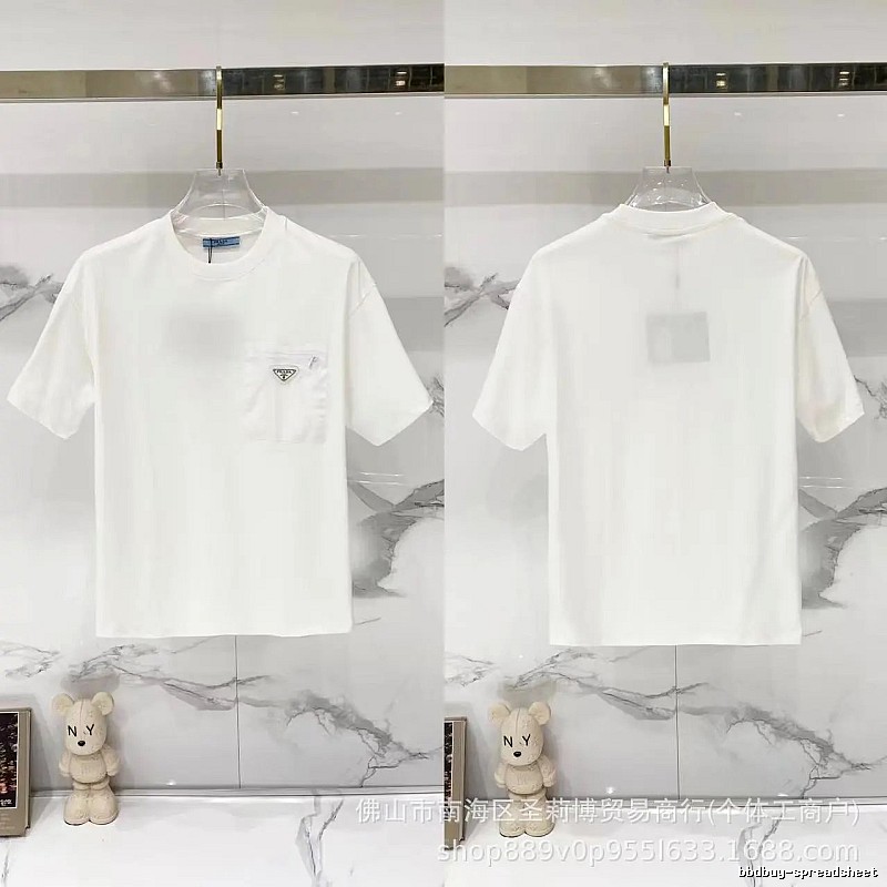 Prada Triangle Logo Minimalist Style White Short-sleeve T-shirt