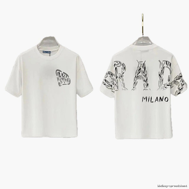 Prada Triangle Logo Trendy & Edgy Style White Short-sleeve T-shirt