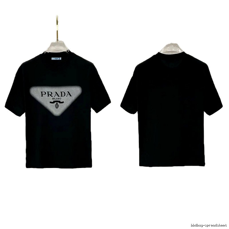 Prada Triangle Logo Trendy Style Black Short-sleeve T-shirt