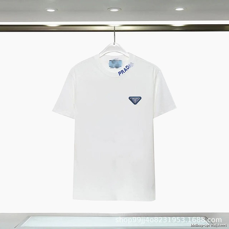 Prada Triangular Logo Minimalist Style White Short-sleeve T-shirt