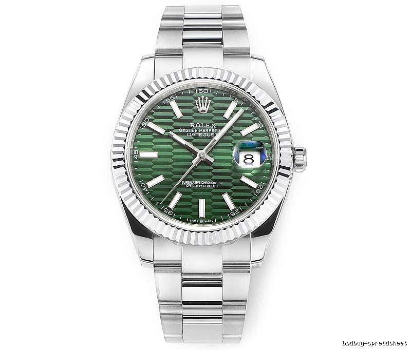 Rolex Datejust Automatic Watch with green fluted-pattern dial and oyster bracelet in Silver And Green