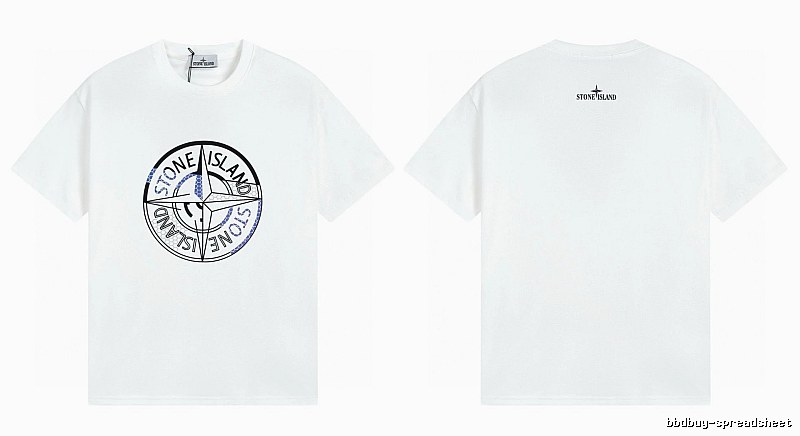 Stone Island Compass Print Street Style White T-shirt