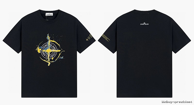 Stone Island Ink-splattered Street Style Black Short-sleeve T-shirt