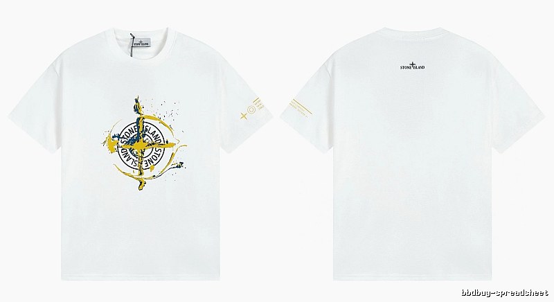 Stone Island Ink-splattered Trendy Style White T-shirt