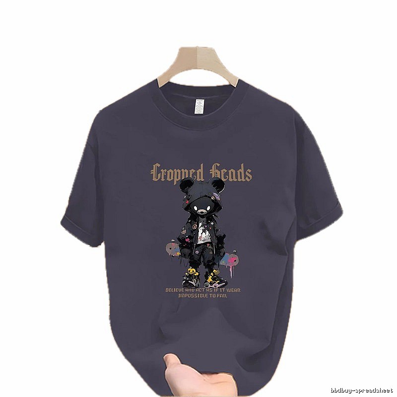 Streetwear Brand Dark Grey Street-style Short Sleeve T-shirt with Bear Print