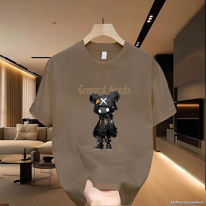 Streetwear Street Style Violent Bear Print Khaki Short-sleeve T-shirt