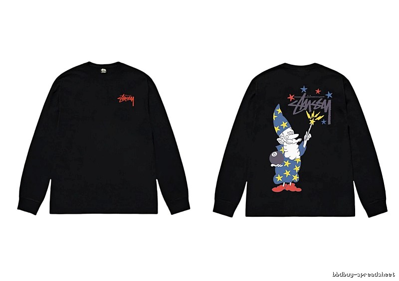 Stussy cartoon fun style black long-sleeved shirt