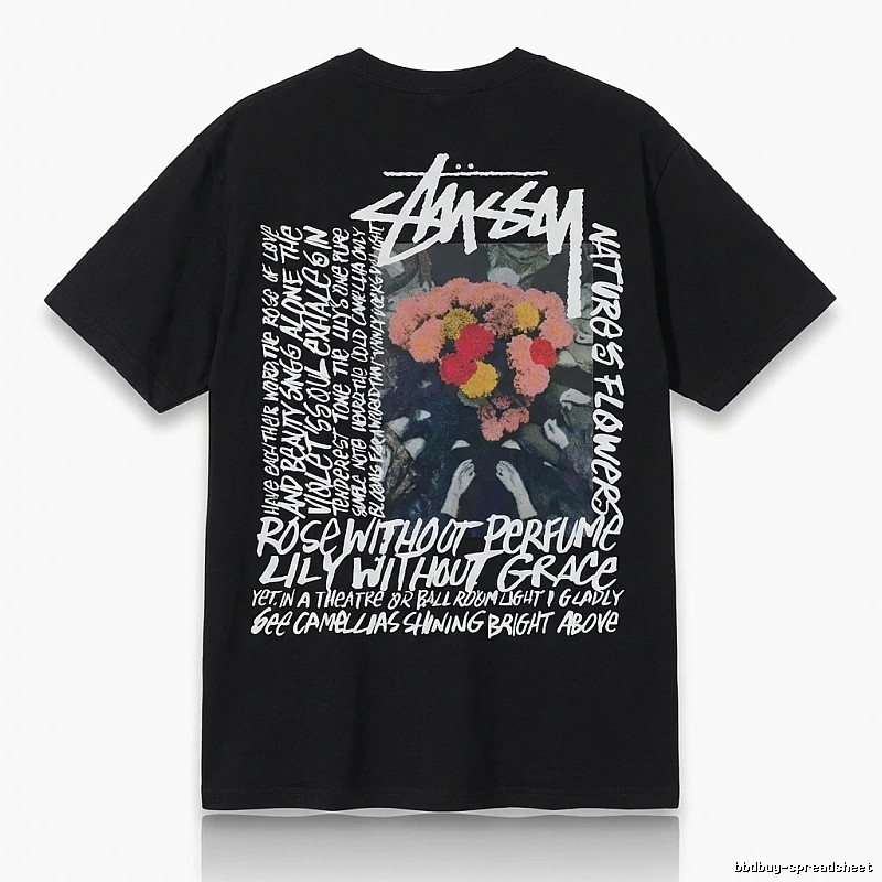 Stussy Floral Retro Style Black T-shirt