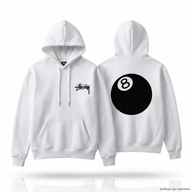 Stussy No.8 Ball Style White Hoodie