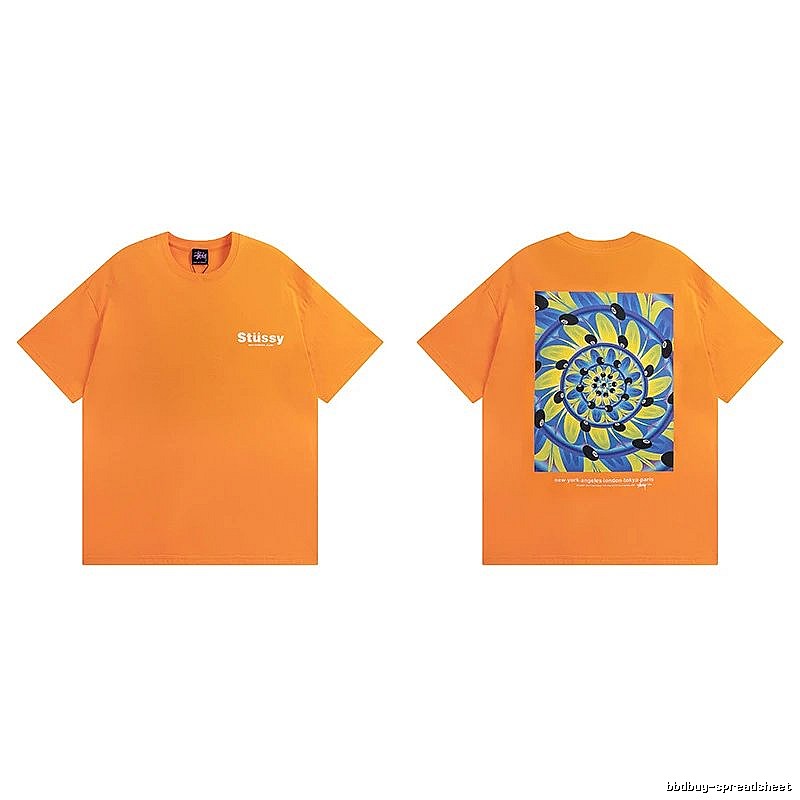 Stussy Orange Spider Graphic T-Shirt Coffee Run Logo