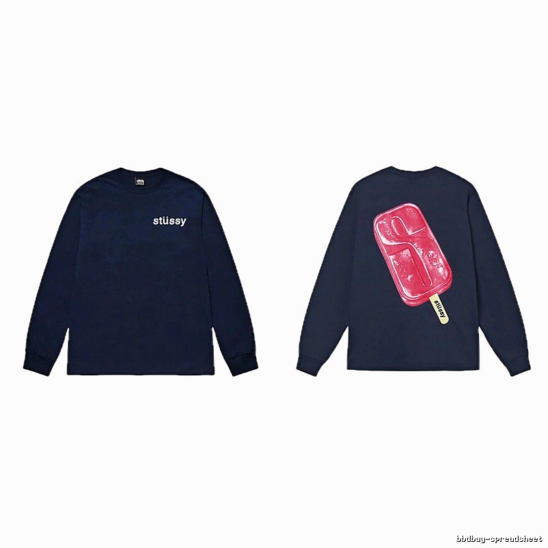 Stussy popsicle print dark blue long-sleeved shirt