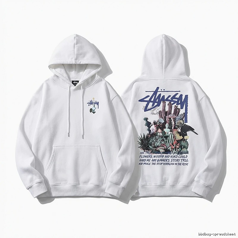 Stussy-printed trendy white hoodie