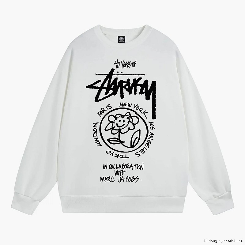 Stussy White Style 539 Graphic SweatShirt Airport Outfit