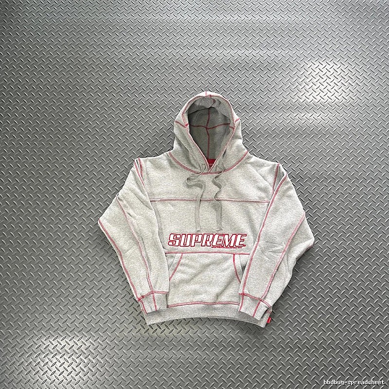Supreme Heather Grey Red Piping Hoodie