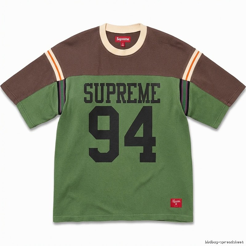 Supreme retro-style green and brown color-blocking T-shirt