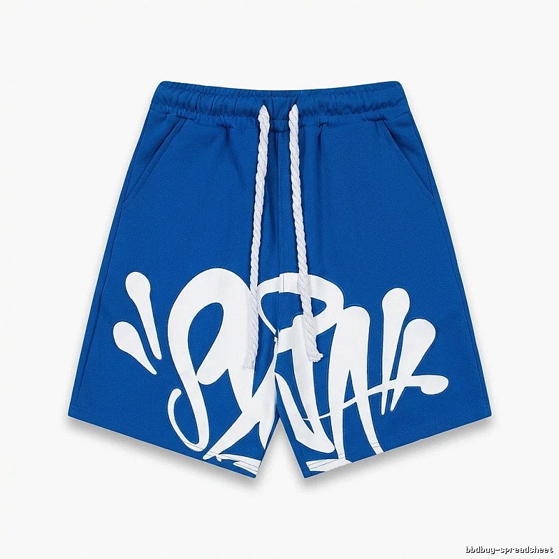 SynaWorld graffiti-style blue shorts
