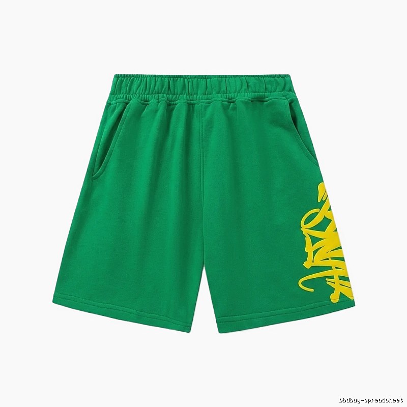 SynaWorld graffiti-style green shorts