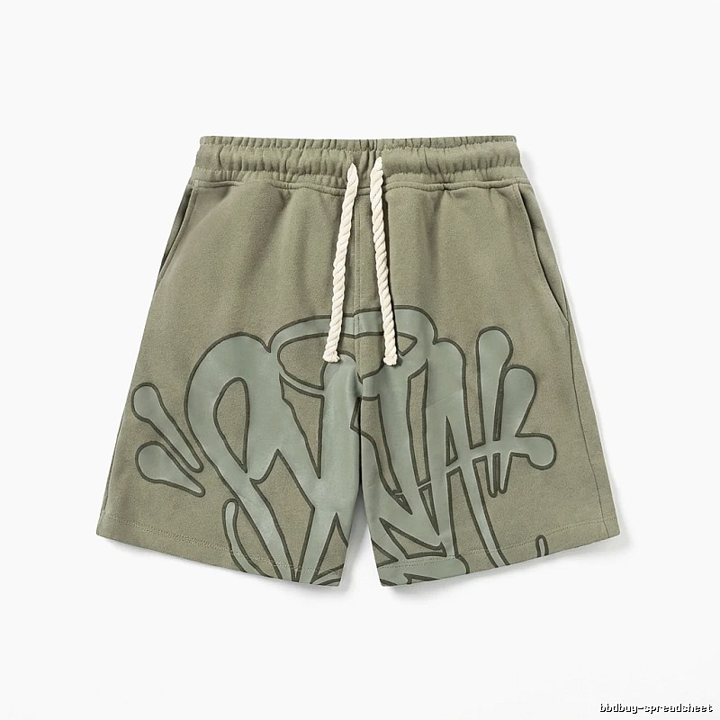 SynaWorld graffiti-style military green shorts