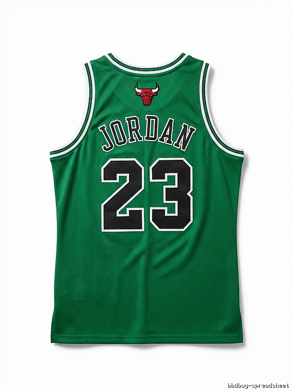 The green jersey with the number 23 of Michael Jordan