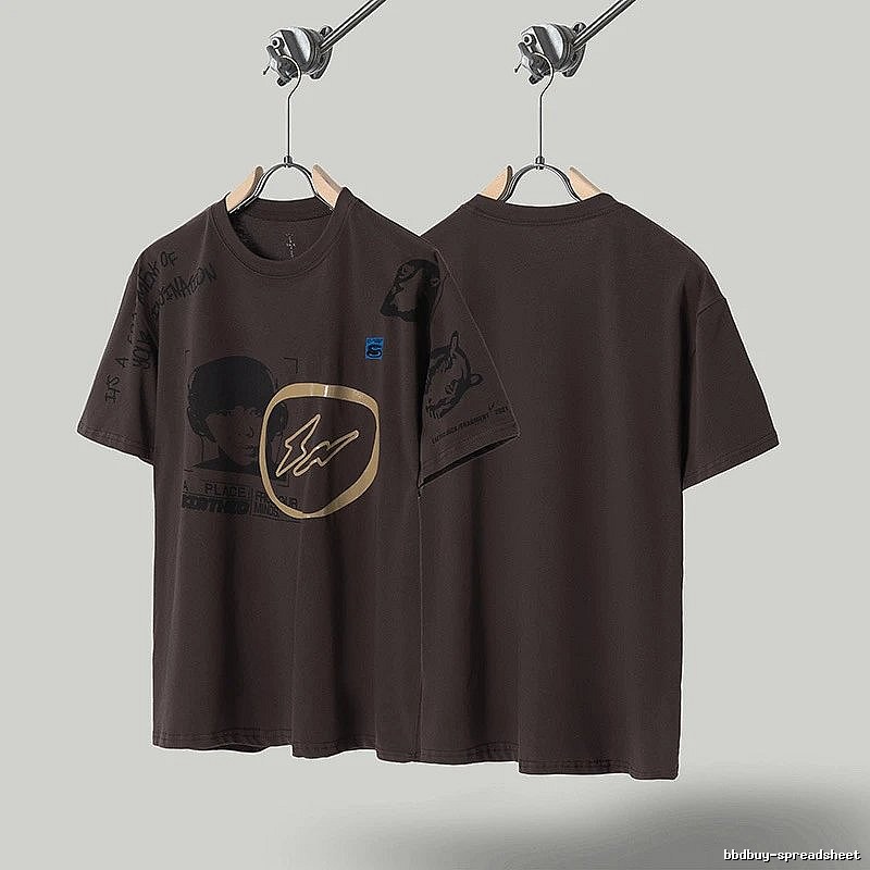 Travis Scott Printed Street-style Dark Brown T-Shirt