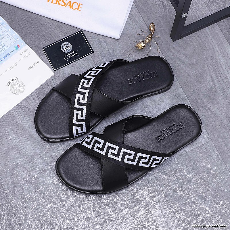 Versace Greek Key Casual Style Black Slide Sandals