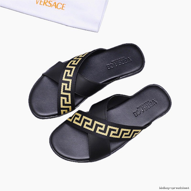 Versace Greek Key Luxury Style Black and Gold Slide Sandals