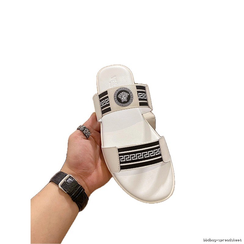 Versace Medusa Greek Key Trendy White Slide Sandals