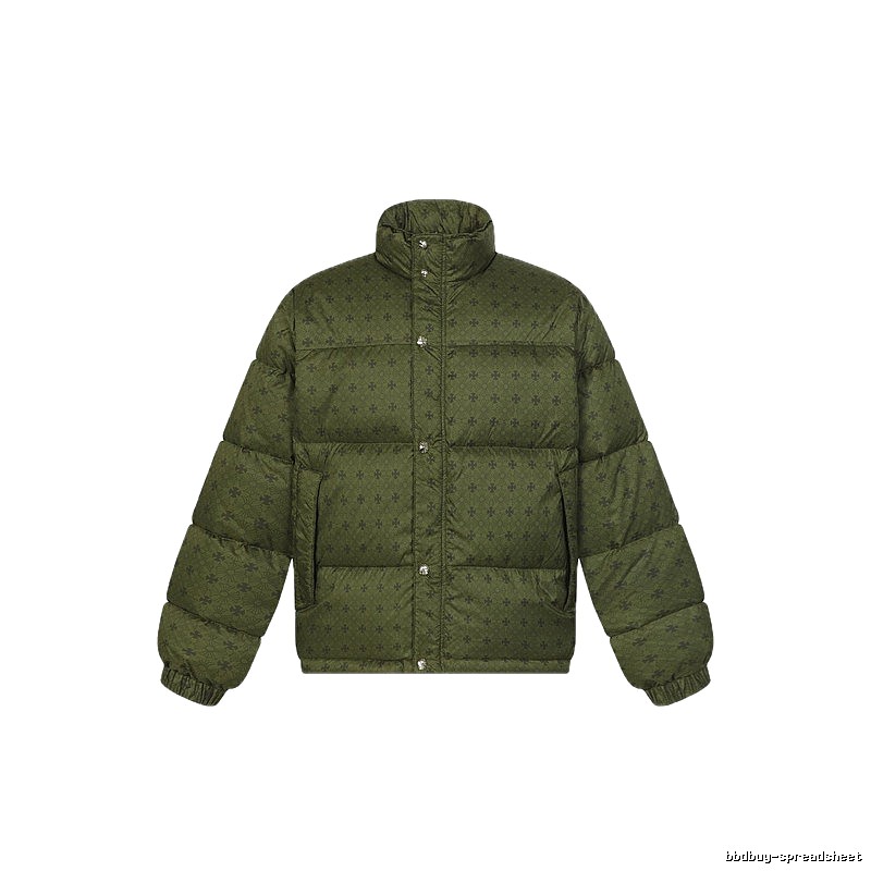 Vintage-style down jacket with Chrome Hearts print